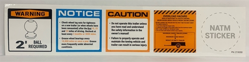 DECAL, ALL-IN-ONE WARNING, FOR 2" BALL, 15.5" X 3.25"