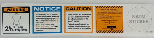 DECAL, ALL-IN-ONE WARNING, FOR 2-5/16" BALL, 15.5" X 3.25"