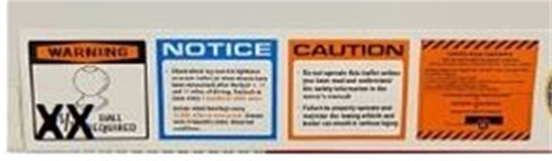 DECAL, ALL-IN-ONE WARNING, FOR 2" BALL, 15.5" X 3.25"